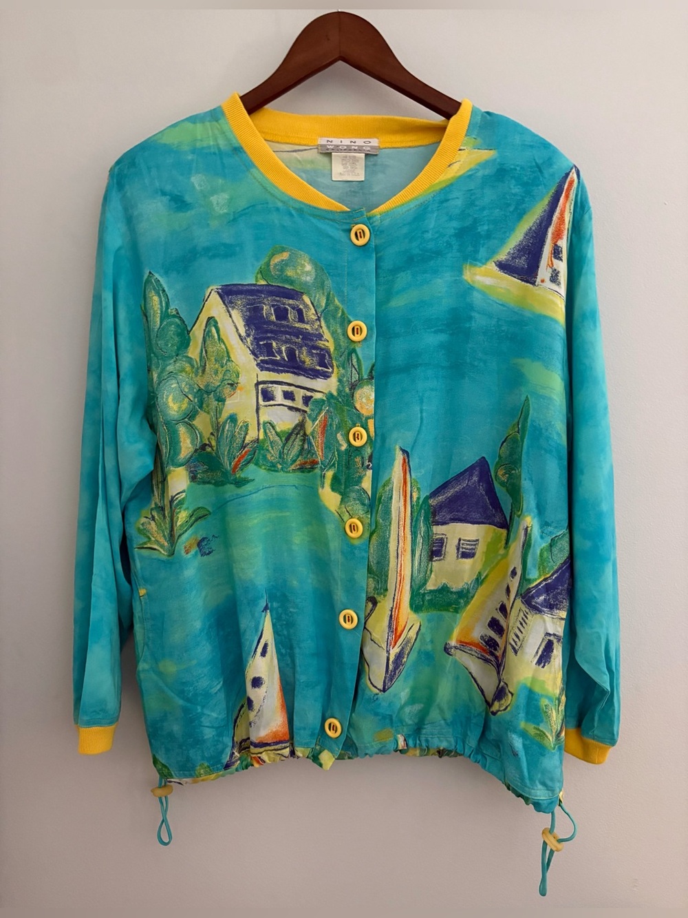 Nino Wong California VTG Teal & Yellow Scenic Button-Front Shirt Jacket Size:L